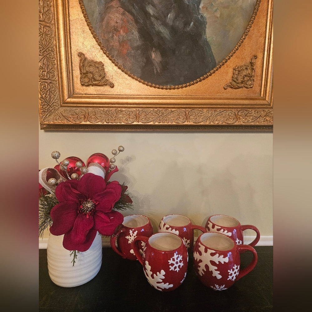 Christmassy Snow Flakes Mugs Rustic set of 5
